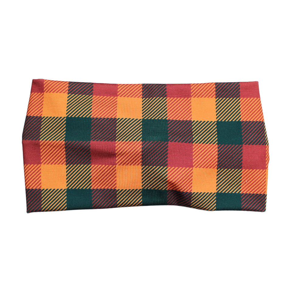 Wide Fall Buffalo Plaid Bow Headband for Women