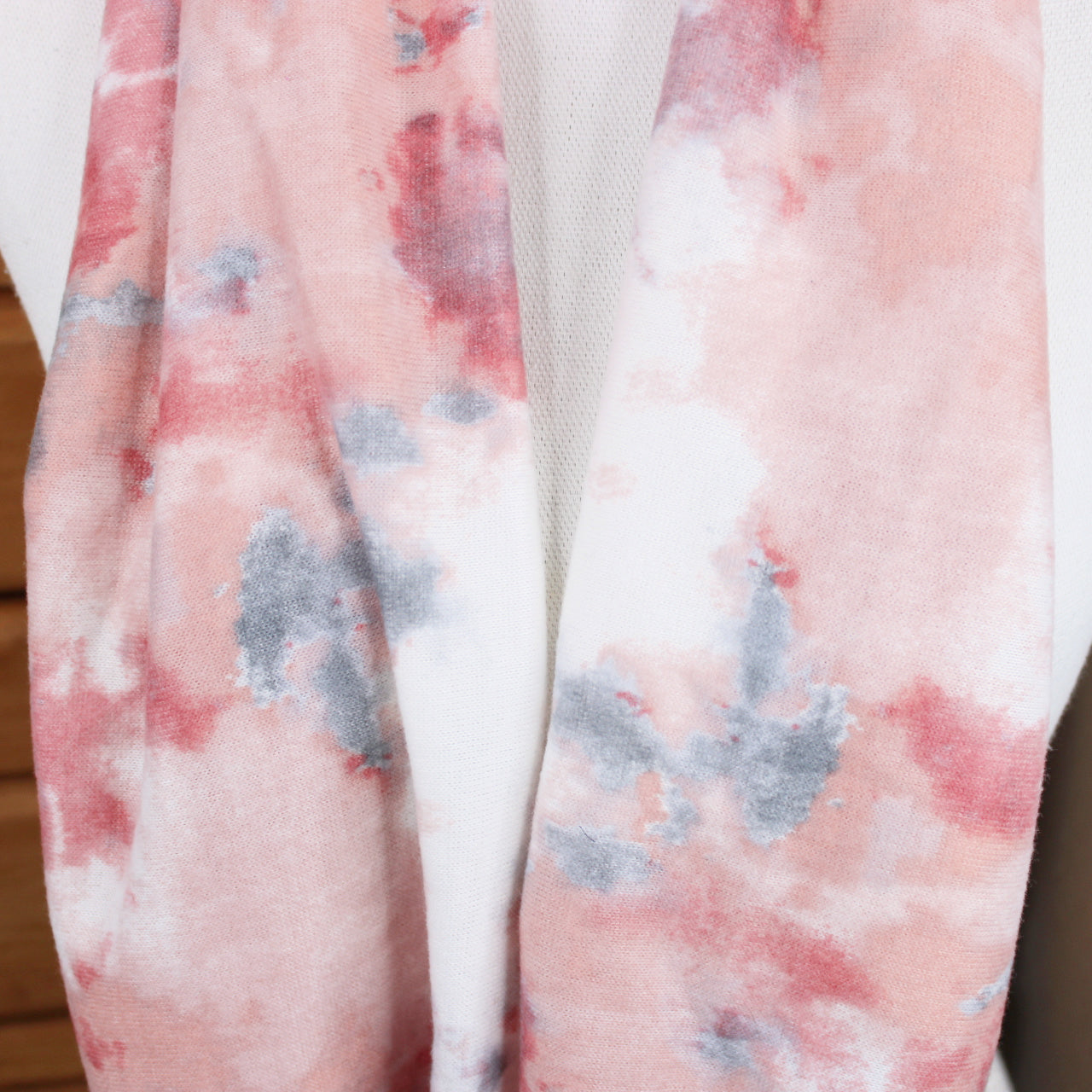 Pink and Gray Tie Dye Print Infinity Scarf