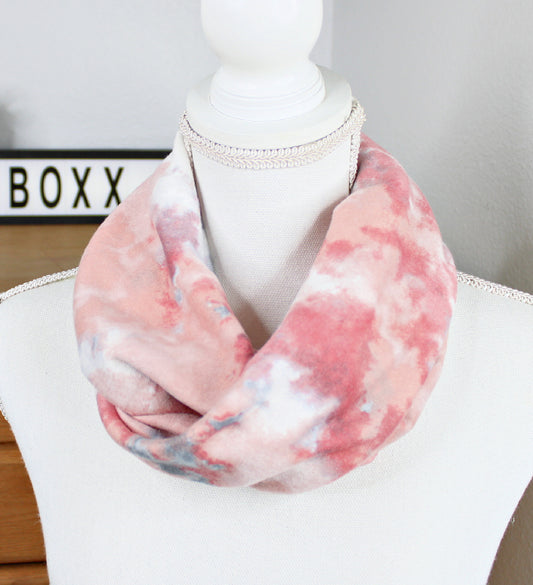 Pink and Gray Tie Dye Print Infinity Scarf