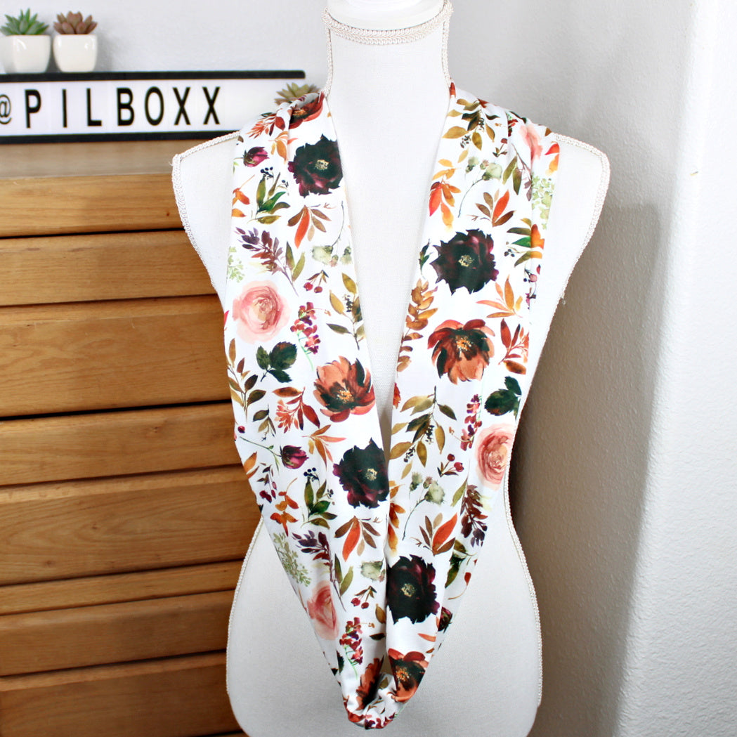 Fall Floral Print Skinny Infinity Scarf