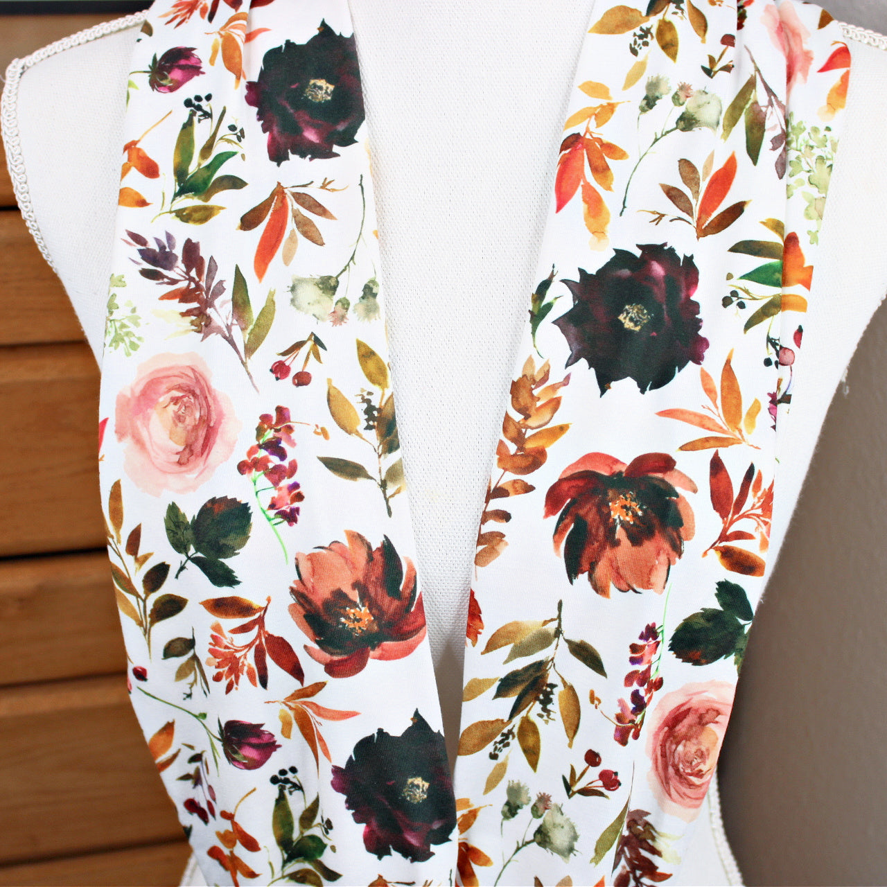 Fall Floral Print Skinny Infinity Scarf