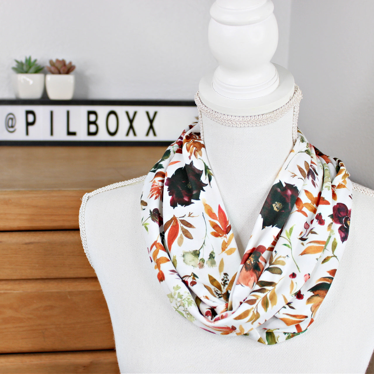 Fall Floral Print Skinny Infinity Scarf