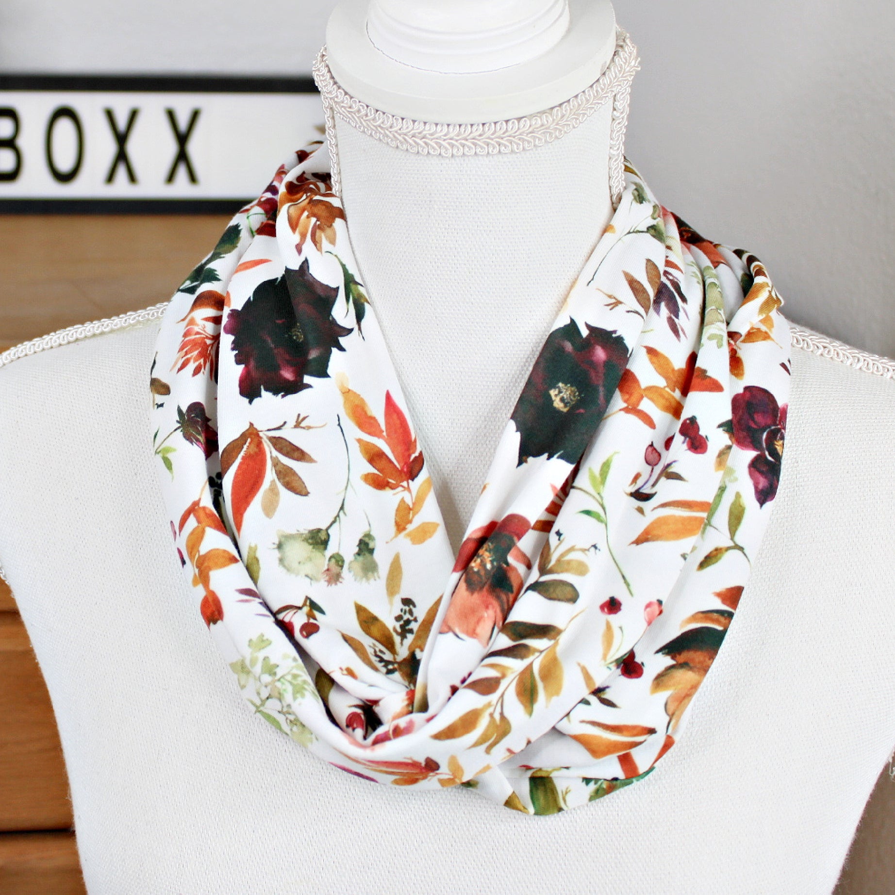 Fall Floral Print Skinny Infinity Scarf
