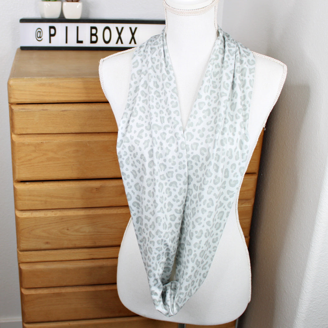 Gray Leopard Print Skinny Infinity Scarf