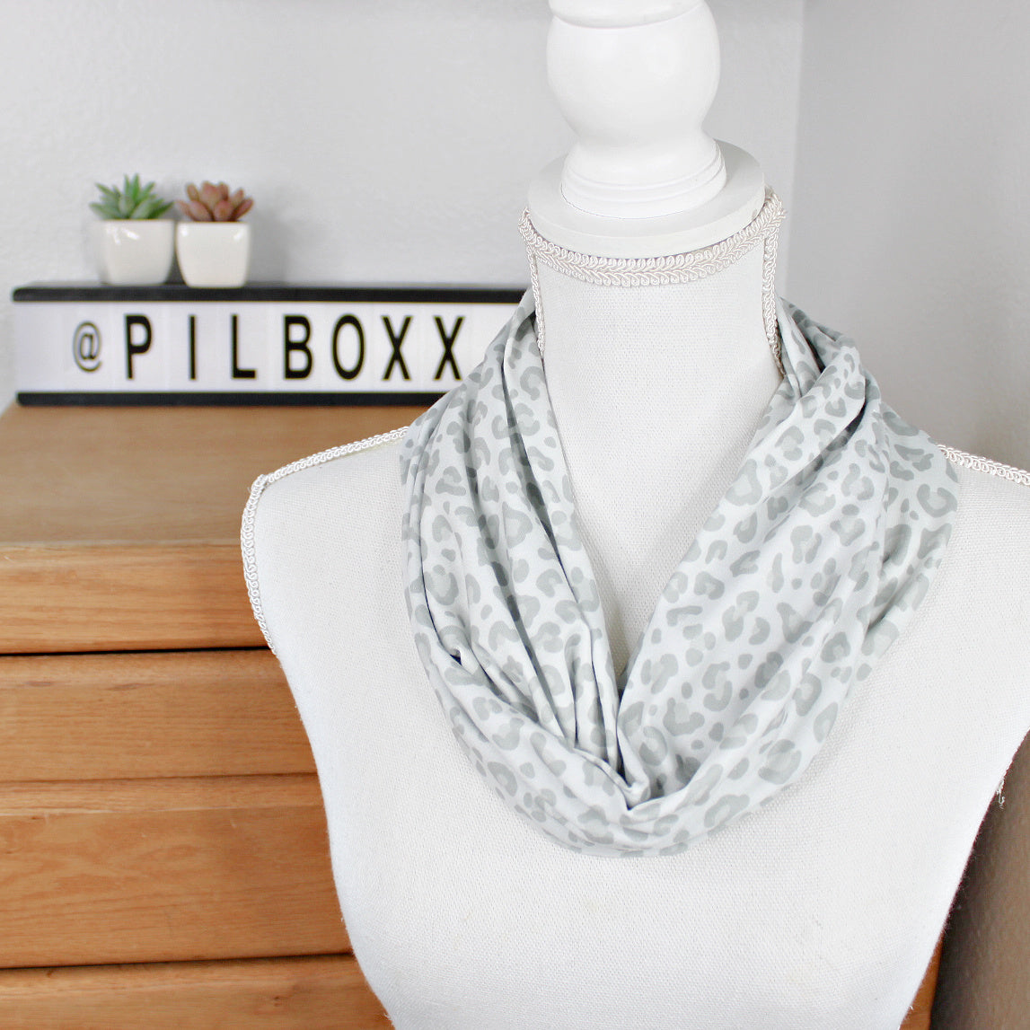 Gray Leopard Print Skinny Infinity Scarf