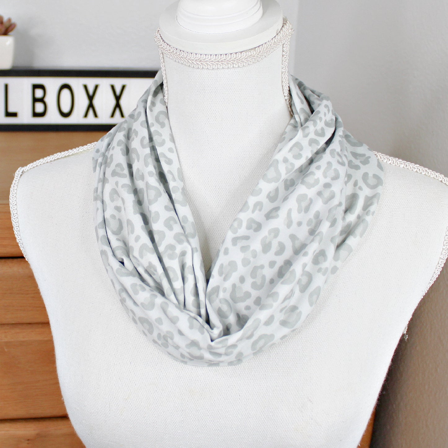 Gray Leopard Print Skinny Infinity Scarf