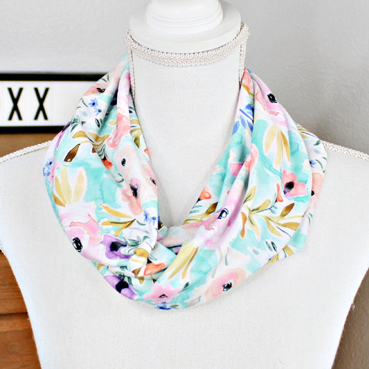 Cottagecore Mint Floral Infinity Scarf