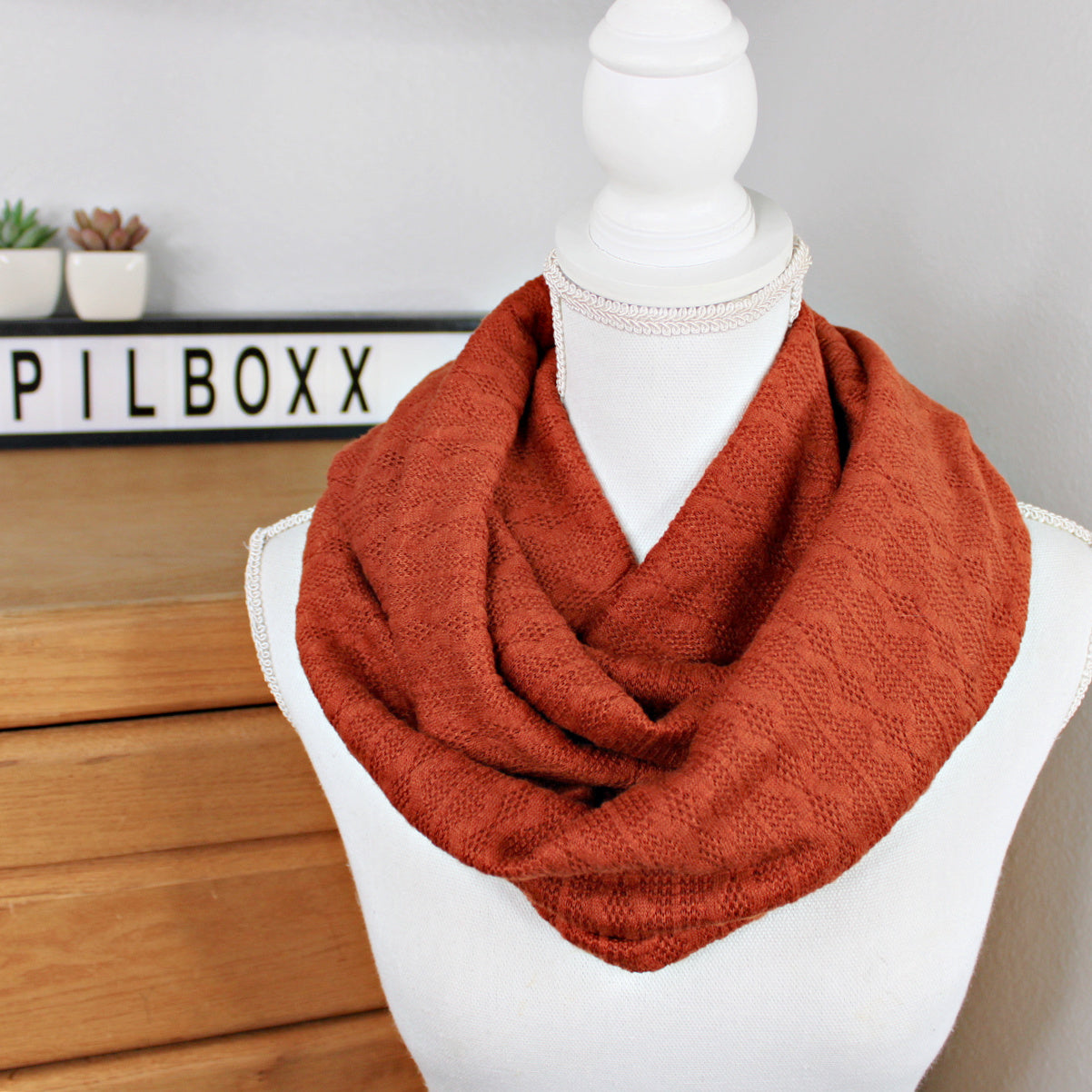 Rust Chunky Cable Knit Infinity Scarf