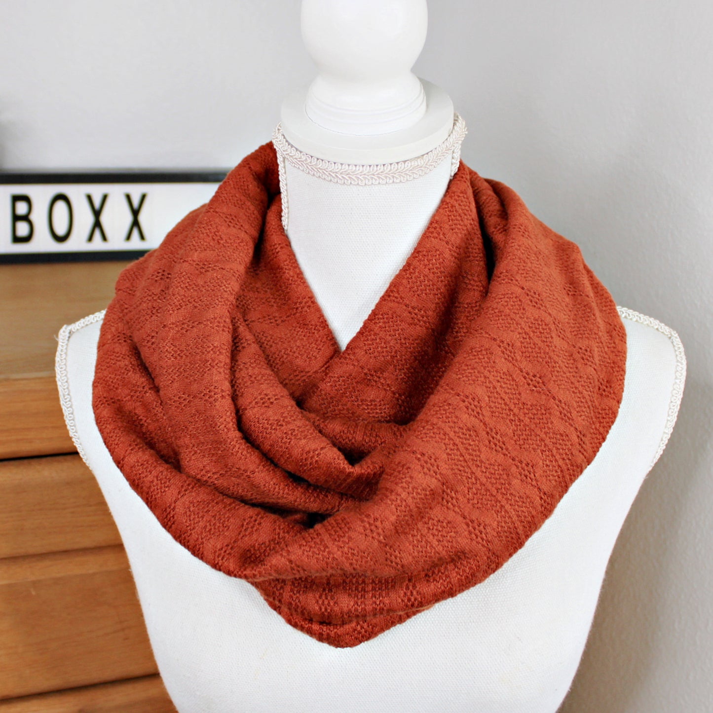 Rust Chunky Cable Knit Infinity Scarf