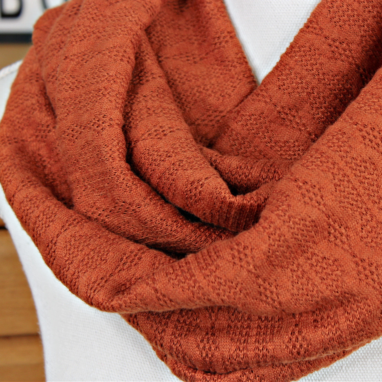 Rust Chunky Cable Knit Infinity Scarf