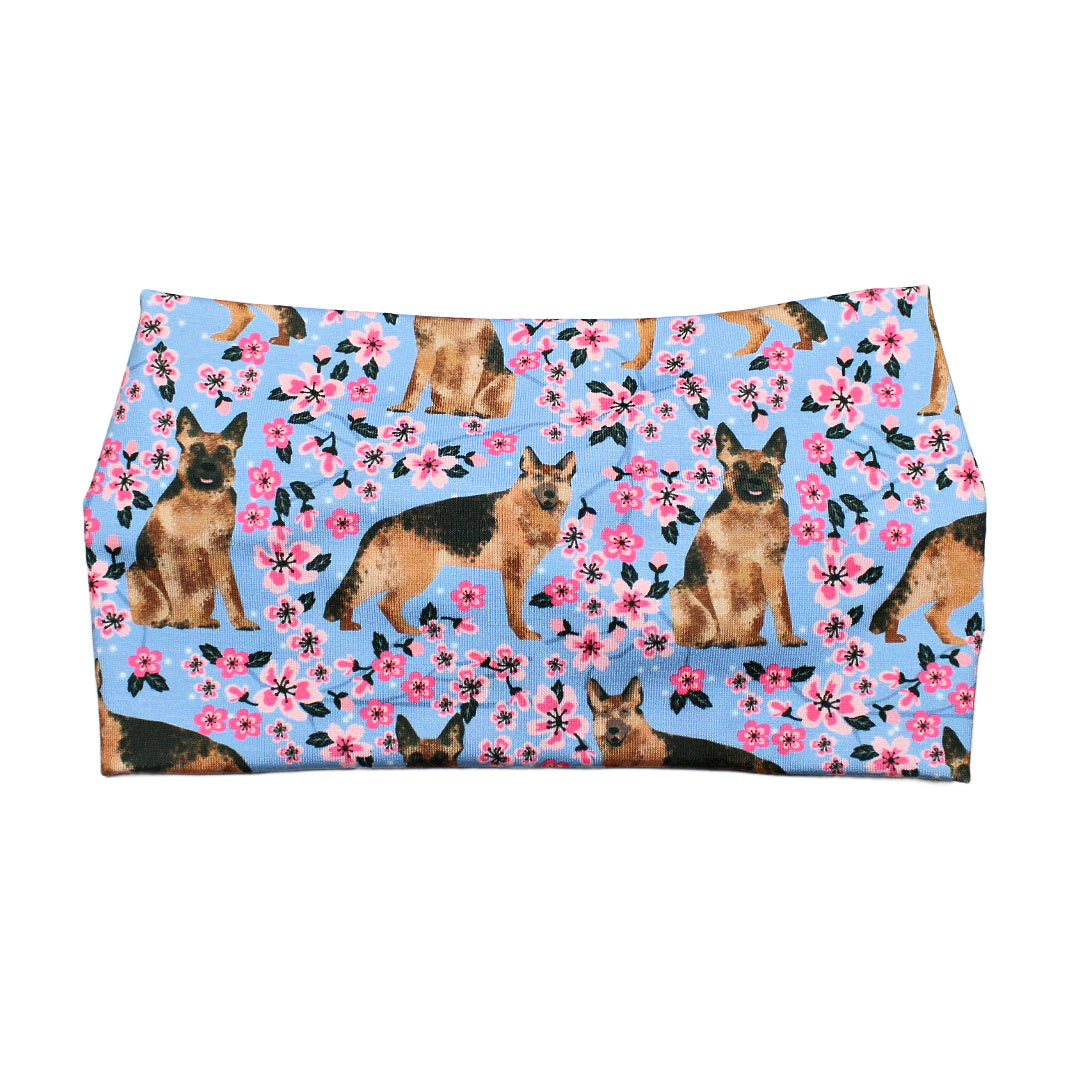 Wide Periwinkle Cherry Blossom German Shepherd Dog Headband