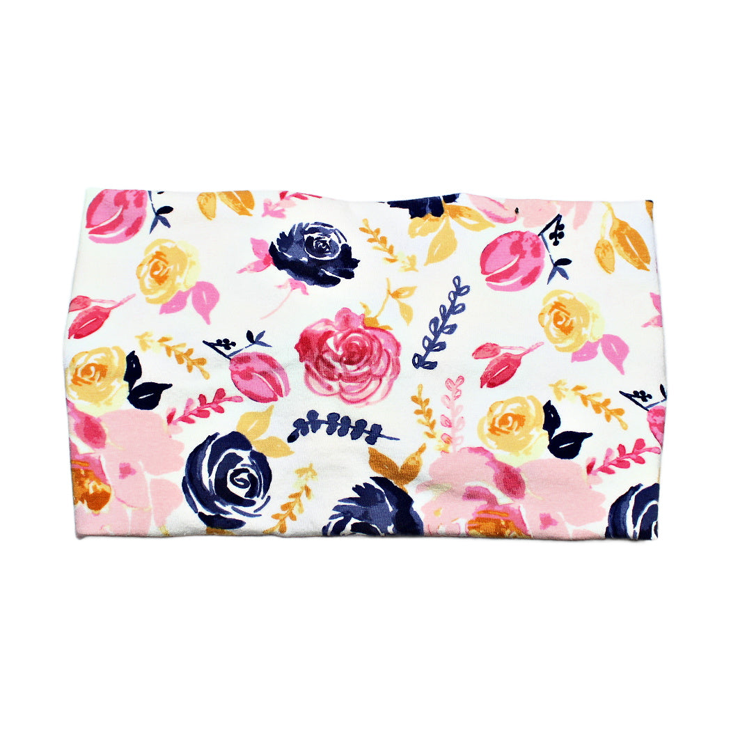 Pink and Navy-Blue Floral Headband