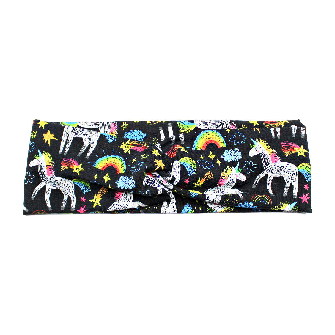 Wide Black Doodle Unicorn Headband, Cotton Spandex