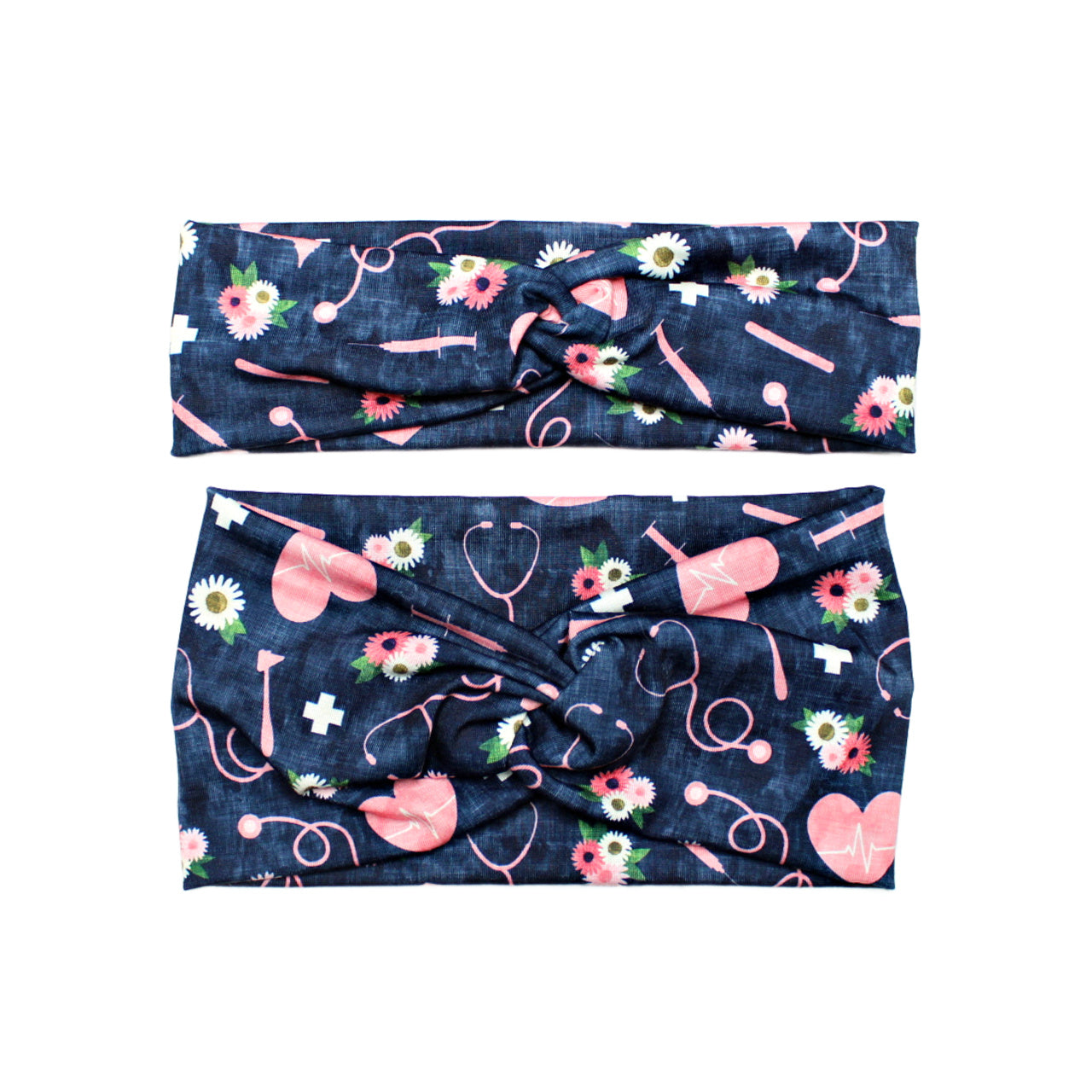 Wide Blue Floral Nurse Print Headband for Women