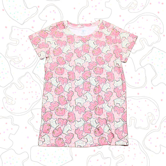 Pink Animal Cookie Pajama Top for Girls, Short Sleeve