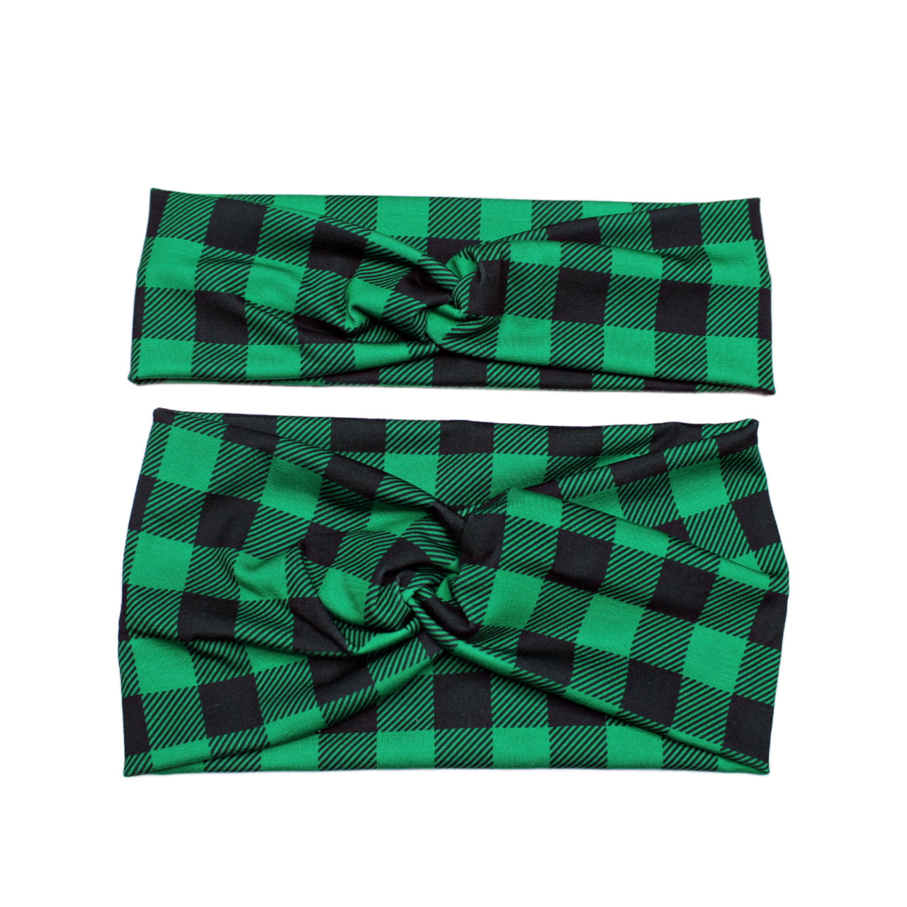 Wide Green and Black Buffalo Plaid Headband