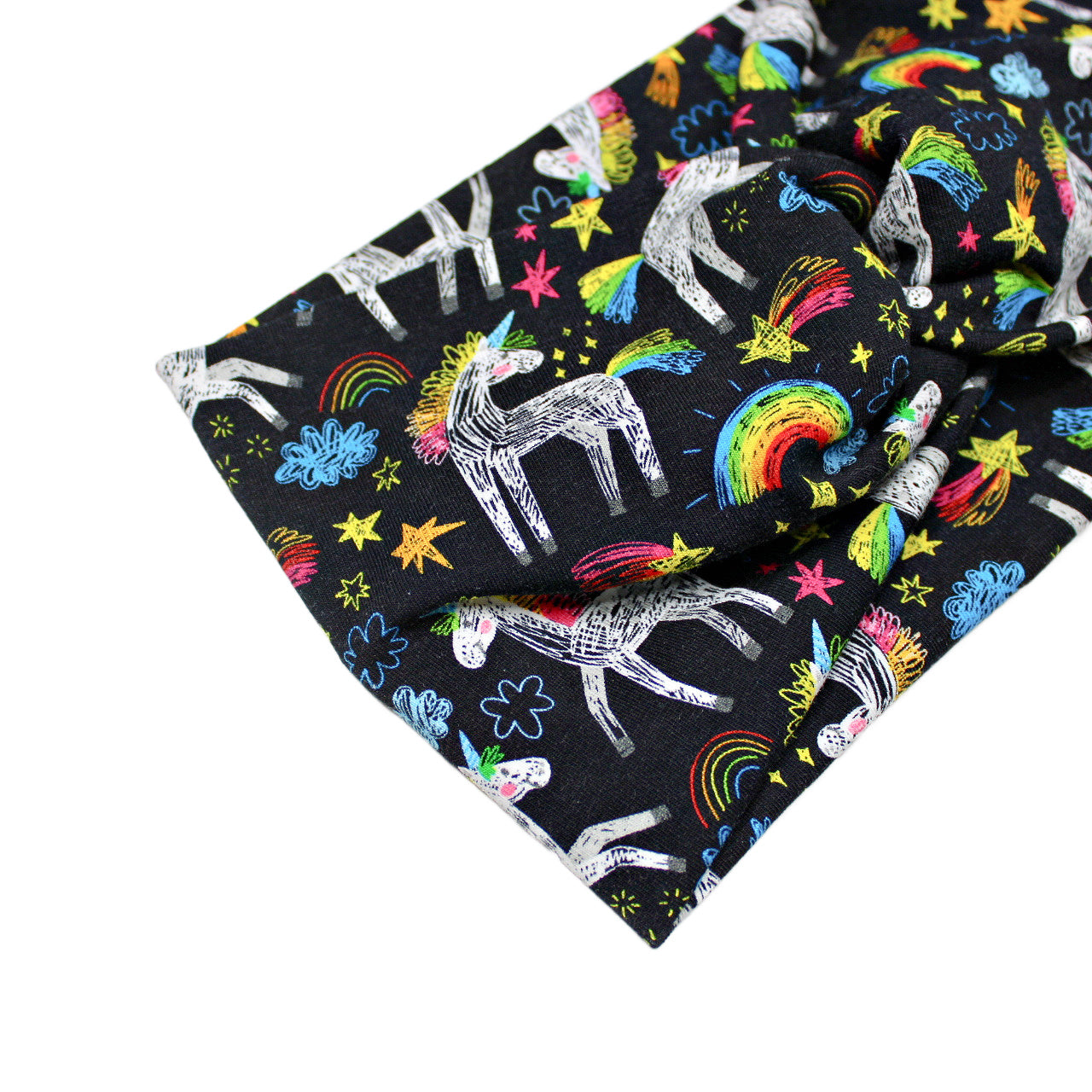 Wide Black Doodle Unicorn Headband, Cotton Spandex