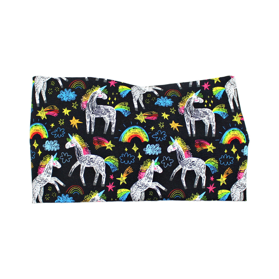 Wide Black Doodle Unicorn Headband, Cotton Spandex