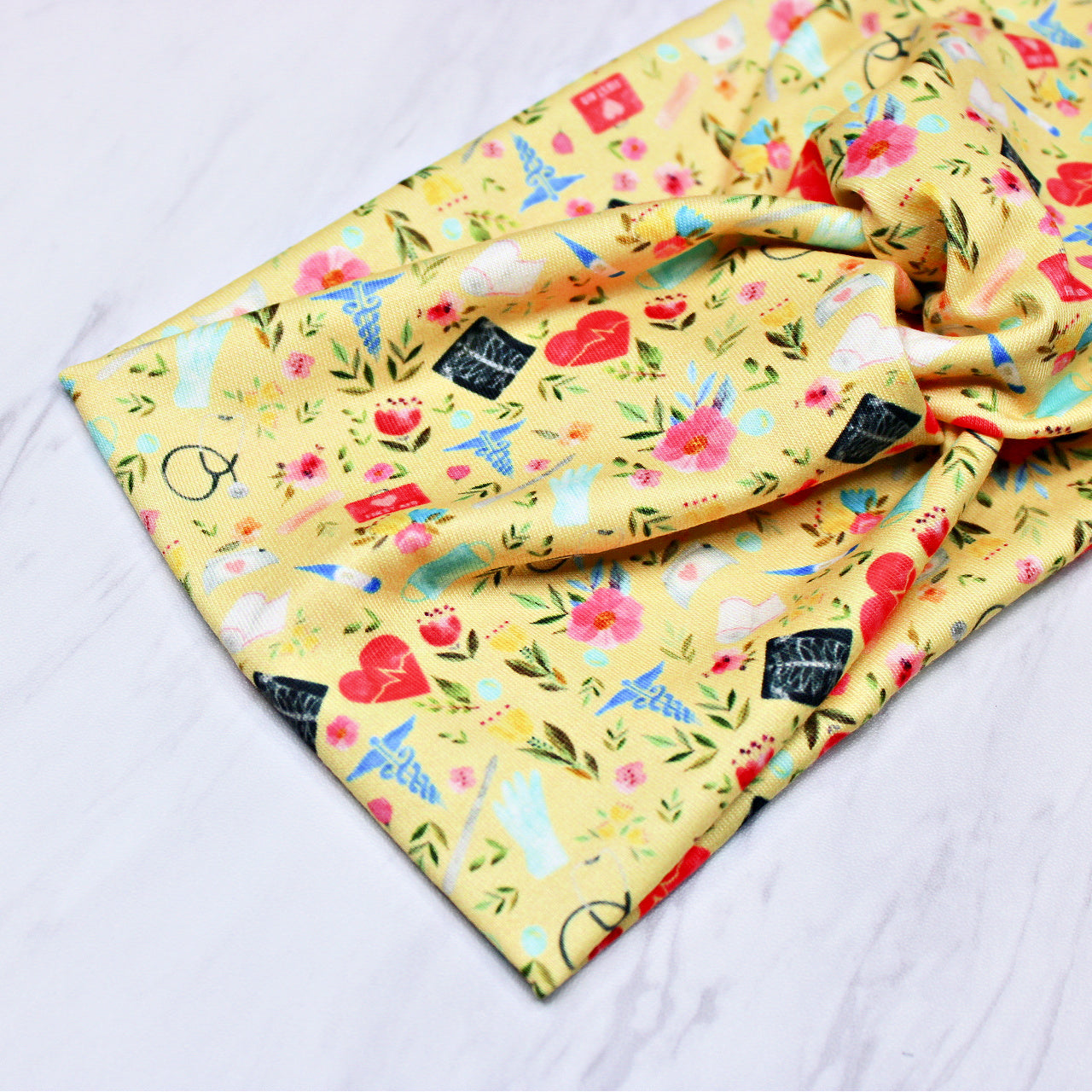 Yellow Nurse Print Headbands for Women, Love to Care