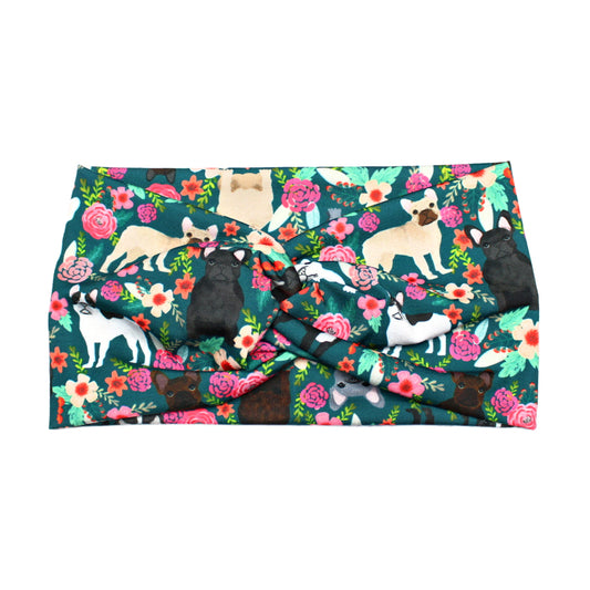 Wide Frenchie Dog Print Headband