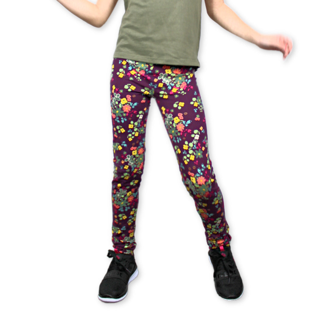 Purple Flower Cotton Leggings for Girls, Ready to Ship