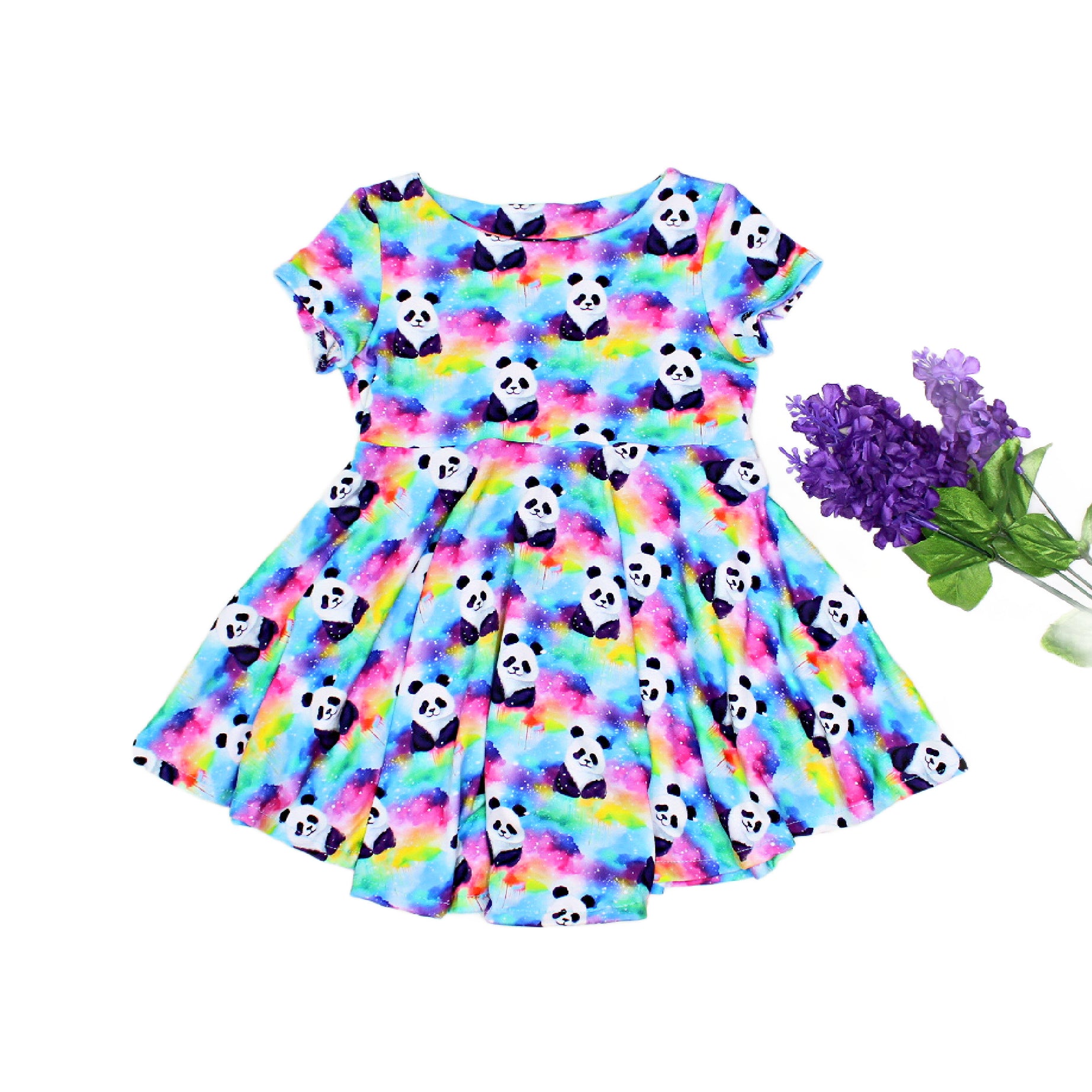 Rainbow Panda Allover Print Dress for Girls