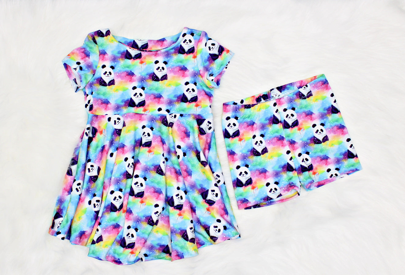 Rainbow Panda Allover Print Dress for Girls