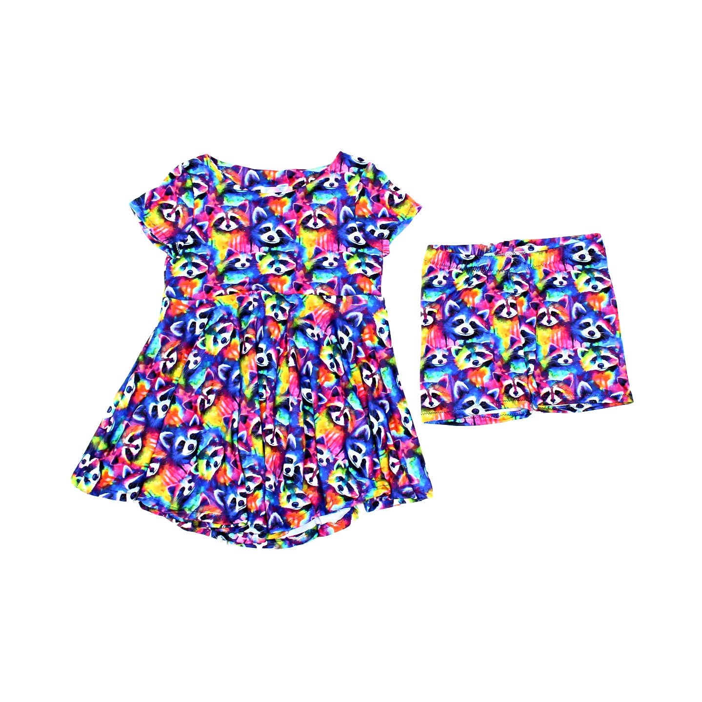 Rainbow Raccoon Allover Print Dress for Girls