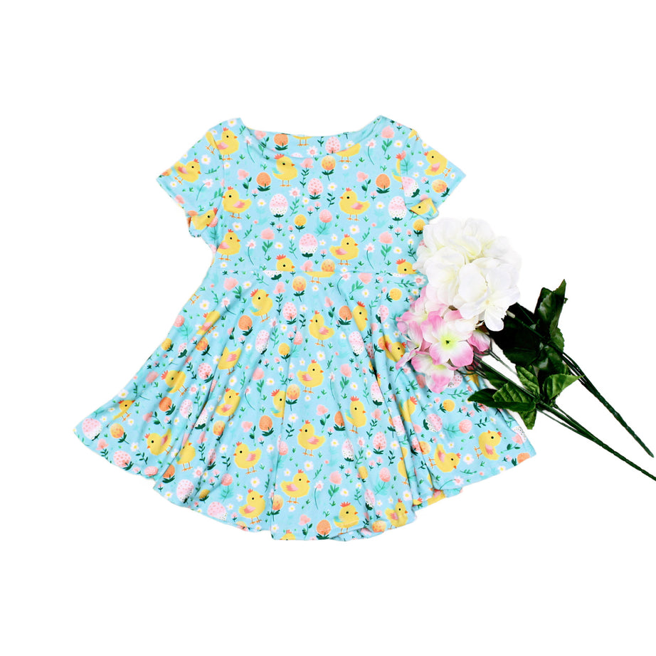 Baby Chick Easter Print Twirly Dress for Girls