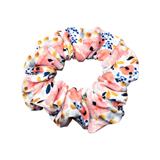 Peach and Gold Flower Print Scrunchie