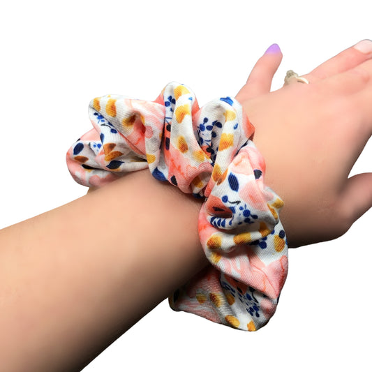 Peach and Gold Flower Print Scrunchie