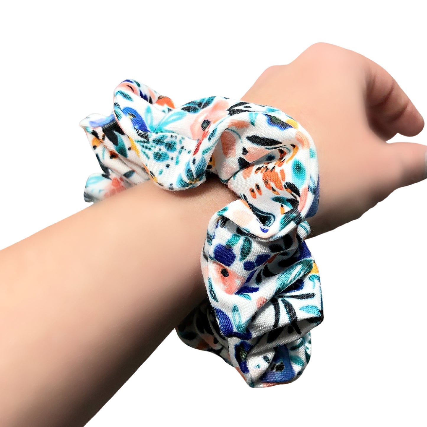 Blue Flower Print Scrunchie