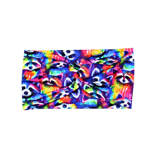 Wide Rainbow Raccoon Headband, Super Soft Collection