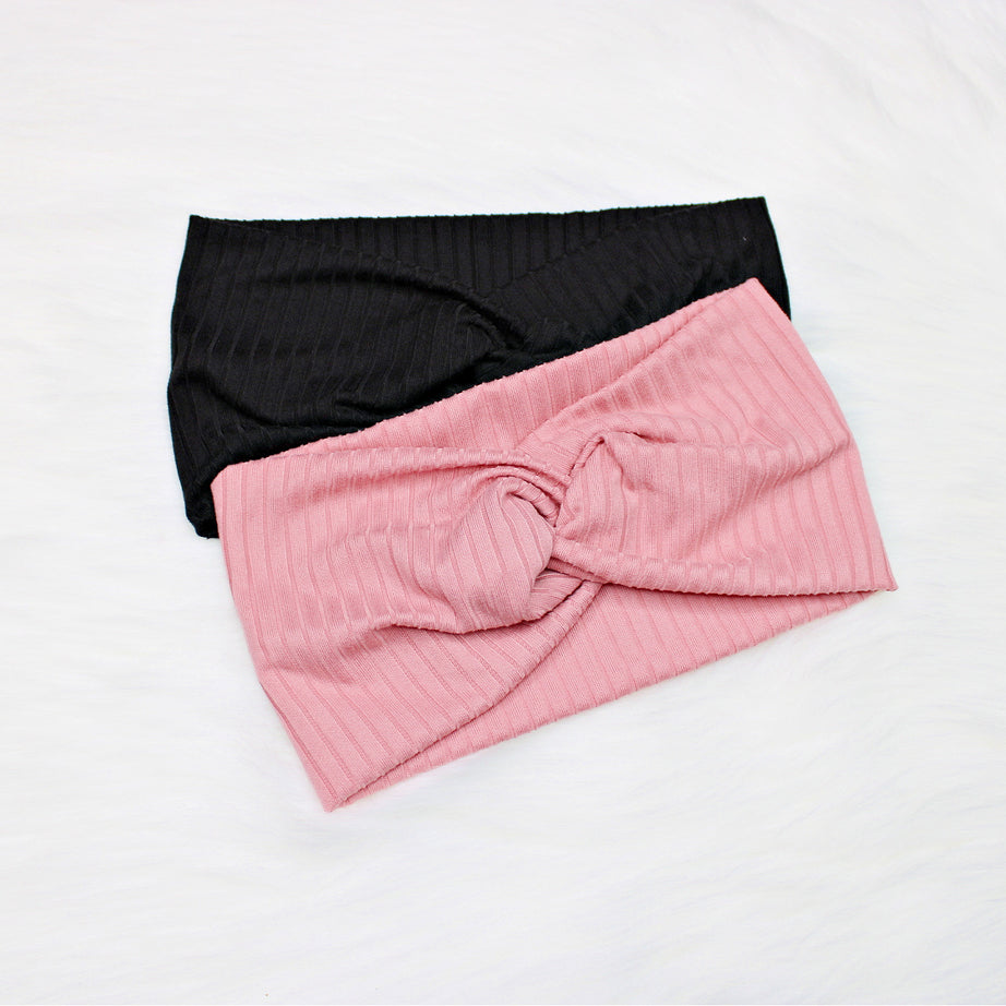 Wide Rib Knit Solid Headband, Super Soft, Black, Blush Pink