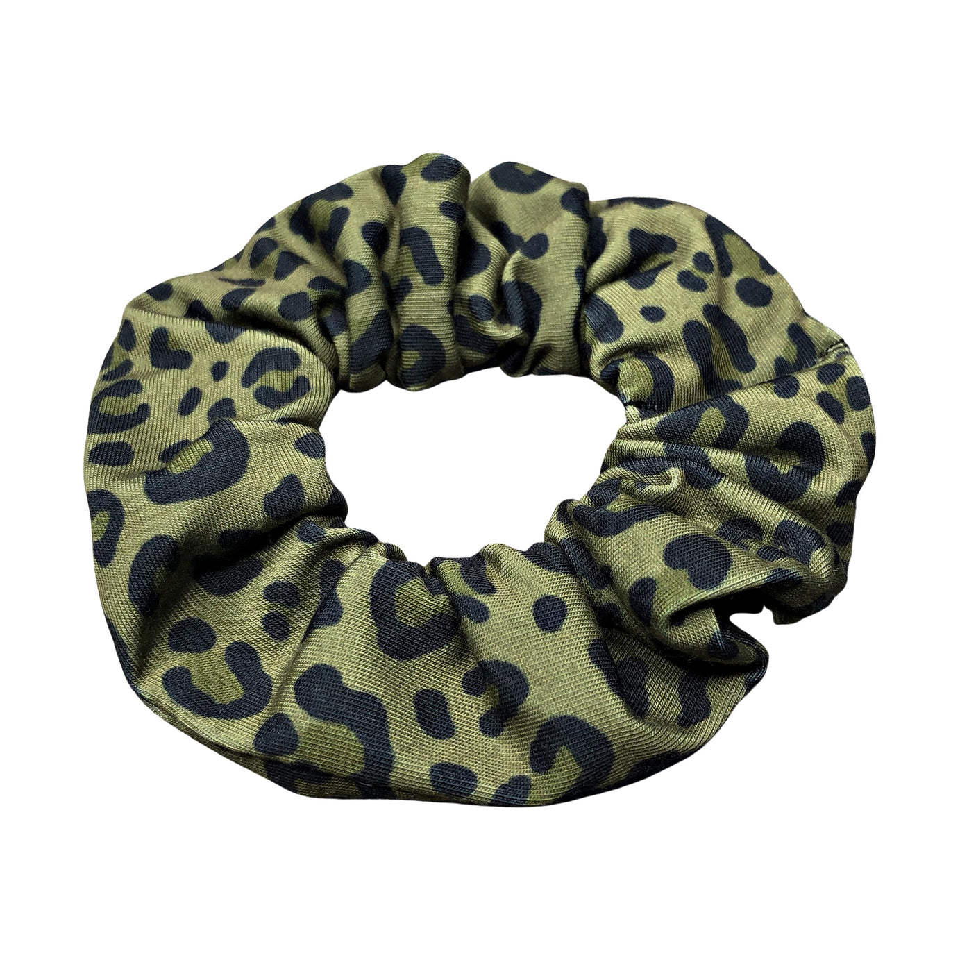 Olive Green and Black Leopard Scrunchie