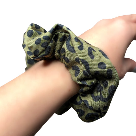 Olive Green and Black Leopard Scrunchie