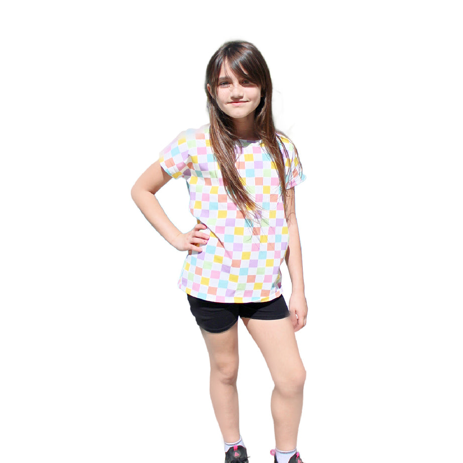 Pastel Checkered Dolman T-Shirt for Girls