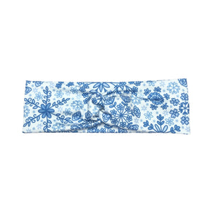 Wide Blue Winter Floral Snowflake Headband for Women