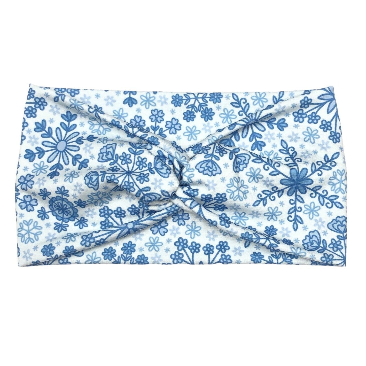 Wide Blue Winter Floral Snowflake Headband for Women