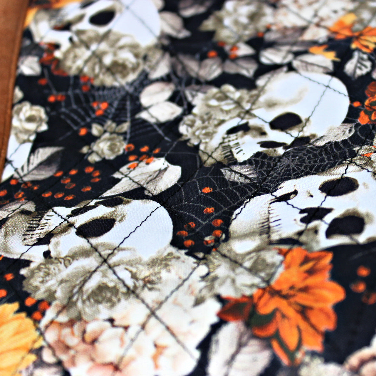 Fall Floral Skull Quilted Makeup Bag