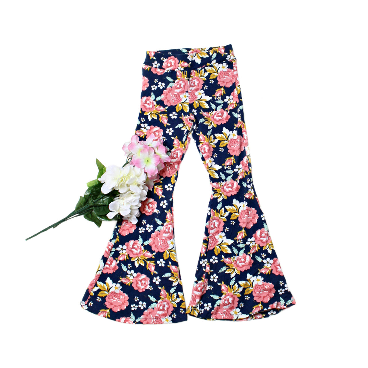 Retro Flower Flare Leggings for Girls, Pink or Blue