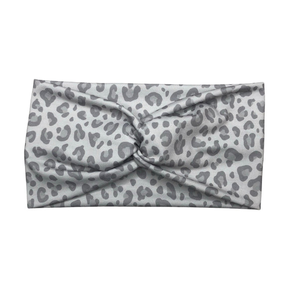 Wide Gray Leopard Print Headband