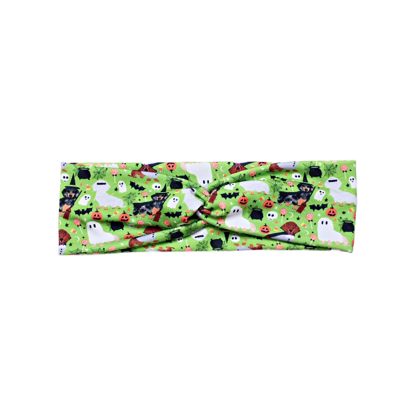 Wide Lime Green Dachshunds in Halloween Costumes Headband for Women