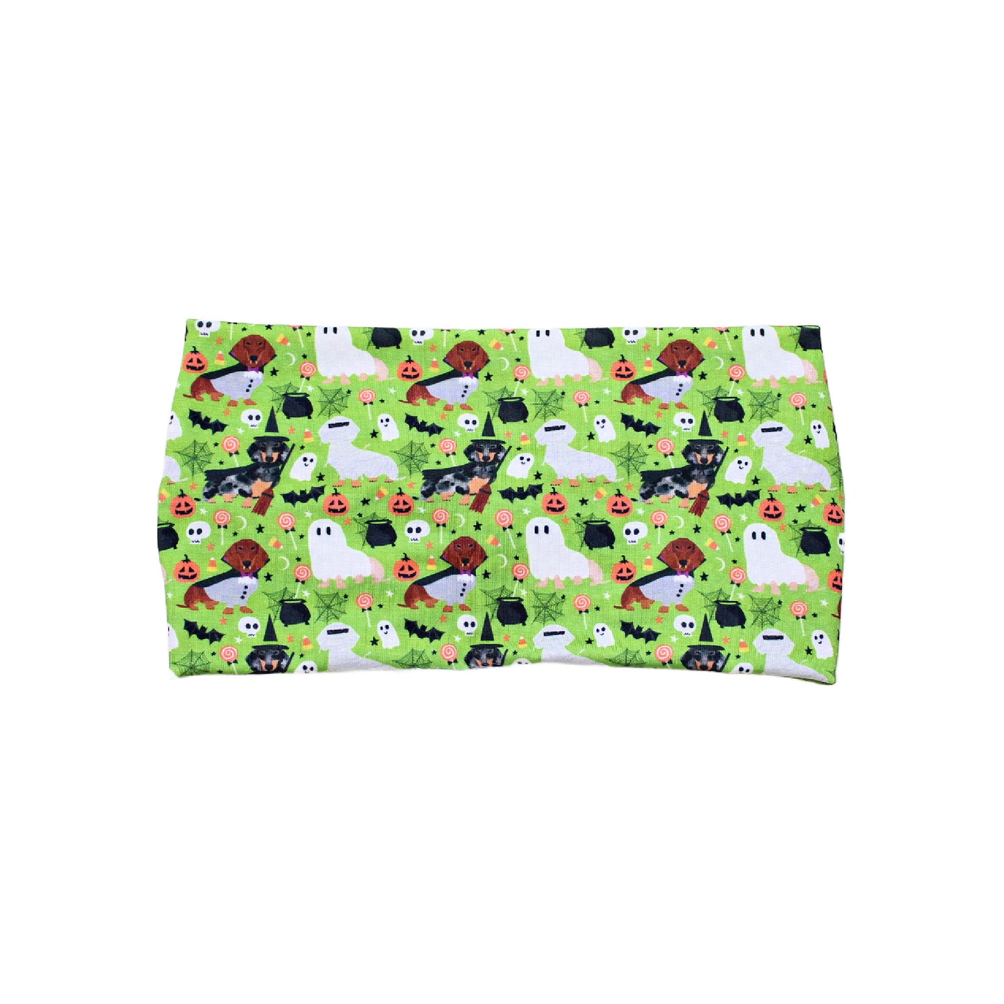 Wide Lime Green Dachshunds in Halloween Costumes Headband for Women