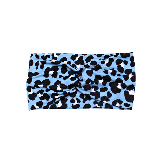 Wide Blue Leopard Print Headband for Women