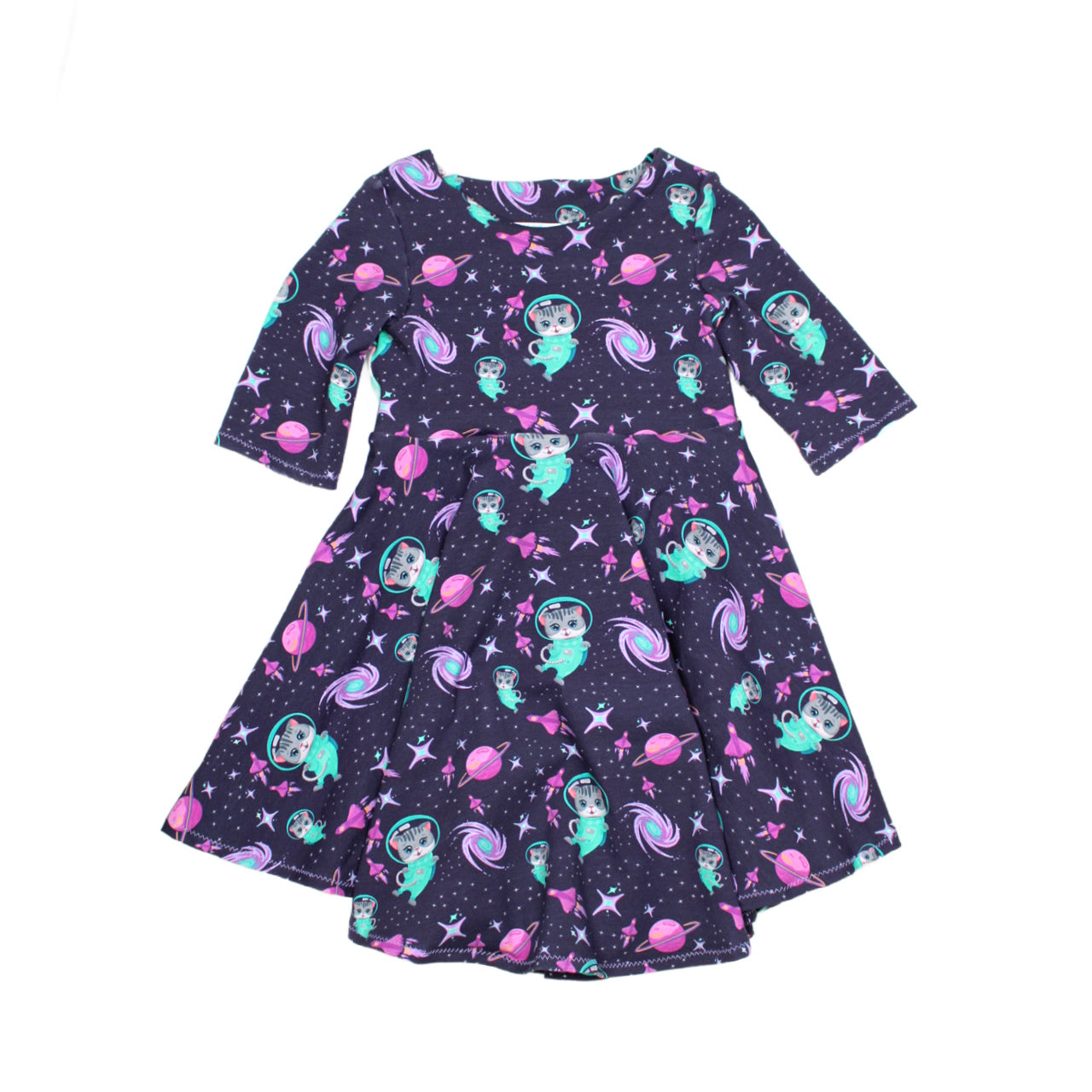 Cotton Space Cat Twirly Dress for Girls