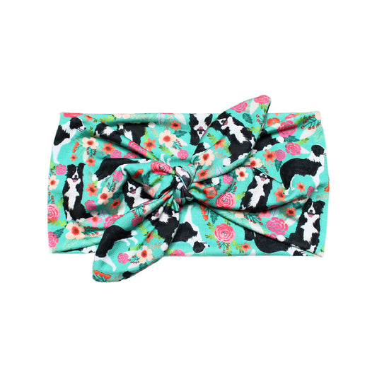 Wide Border Collie Dog Bow Headband for Women