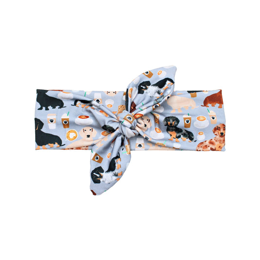 Coffee Dachshund Dog Print Bow Headband for Women