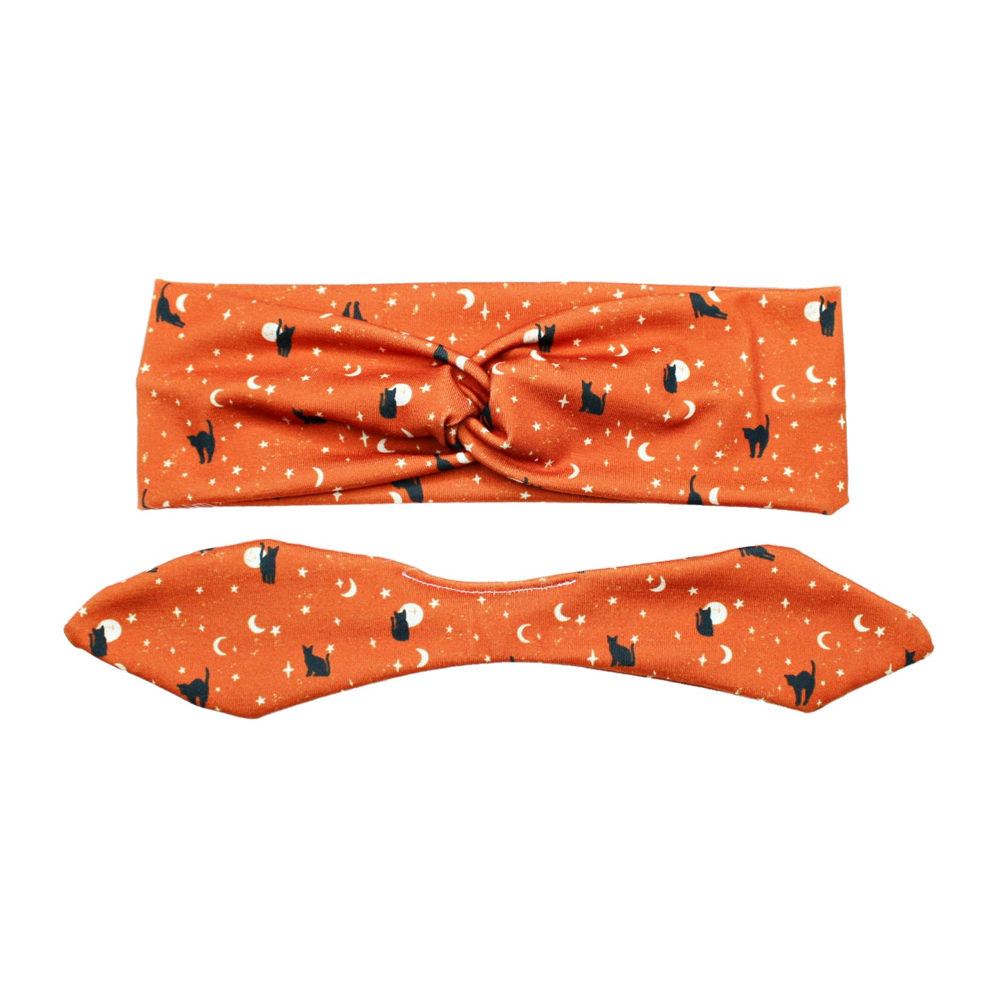 Orange Moon Cats Print Bow Headband for Women