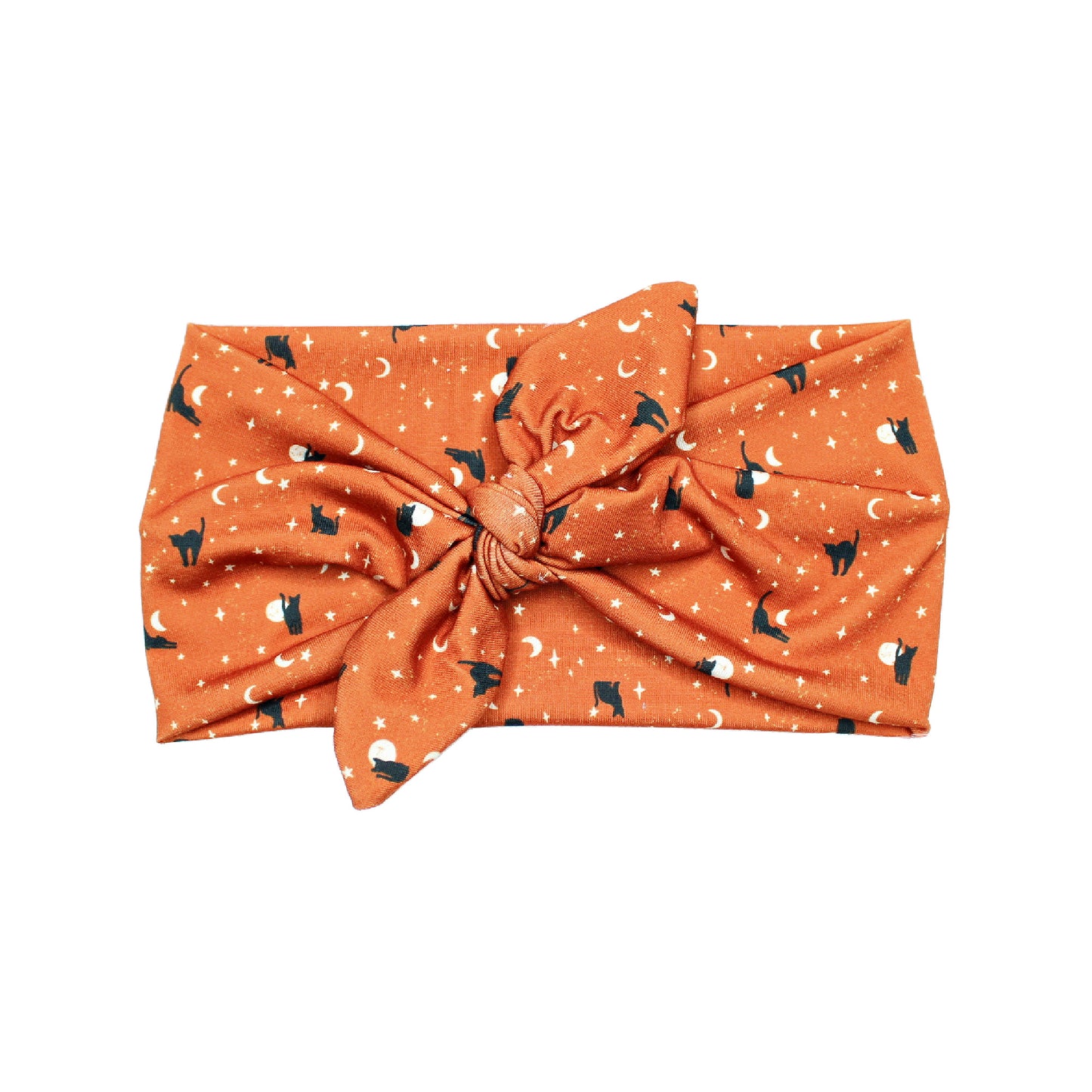 Orange Moon Cats Print Bow Headband for Women, Wide